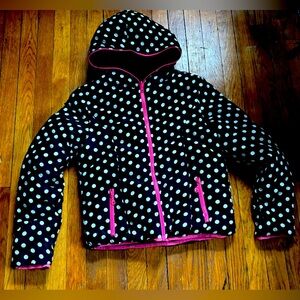 Polka Dot Hooded Jacket，Jacket , Girls full zip up jacket, reversible winter